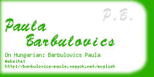paula barbulovics business card